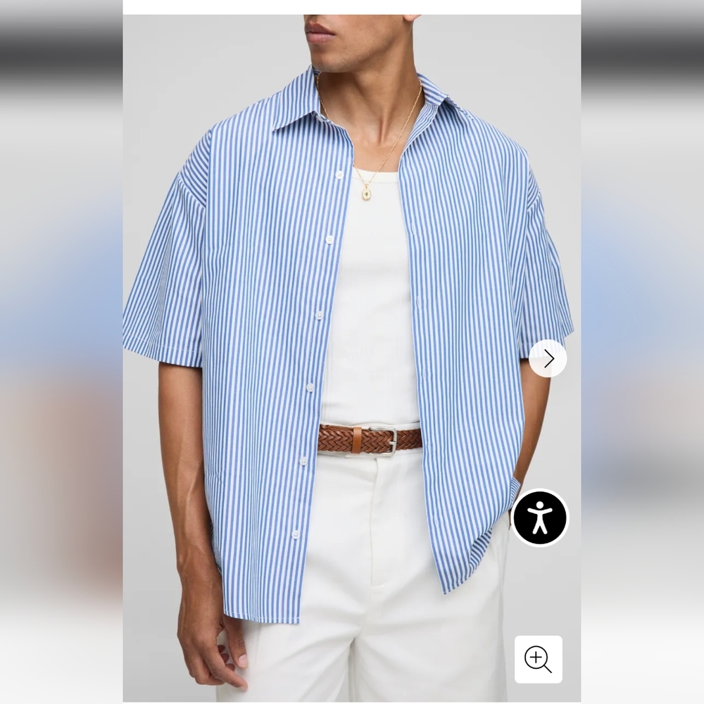 NWT Boohoo Mens Oversized Striped Short Sleeve Shirt, Size M